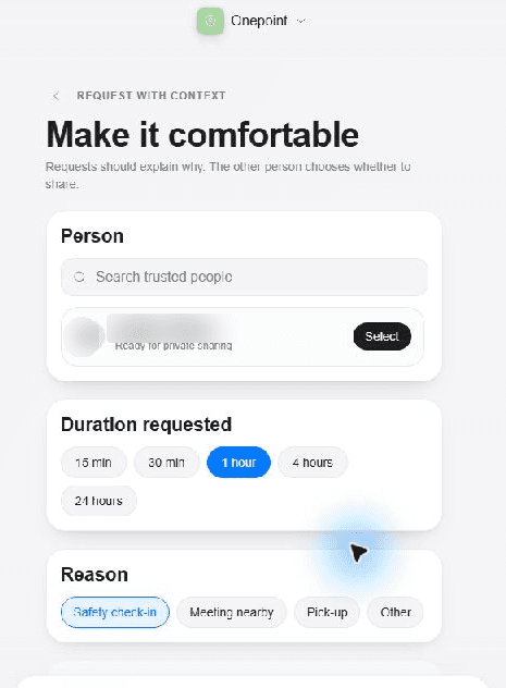 An Ask request with person, duration, reason, and message context
