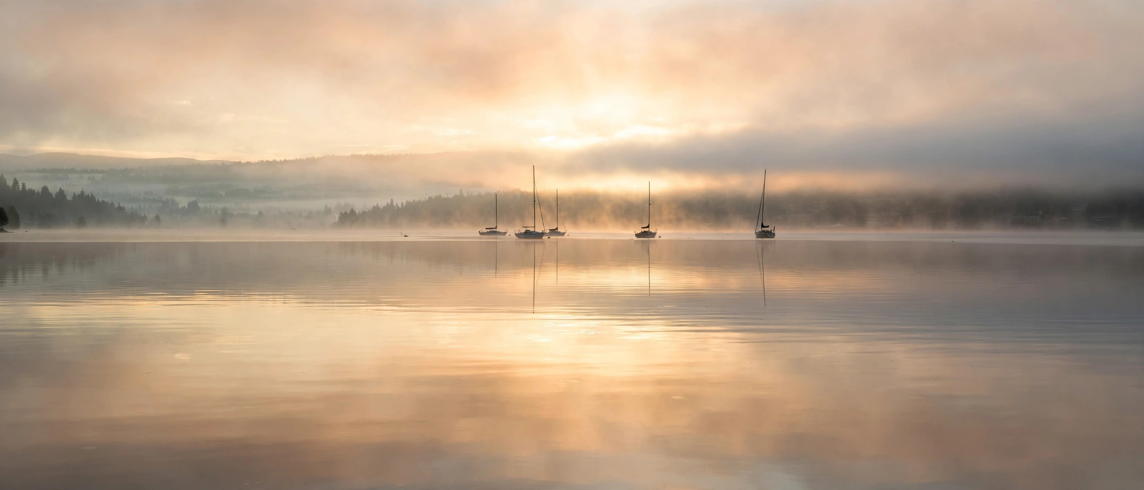 Dawn over Kirkland Marina — still water holding the first champagne-gold light